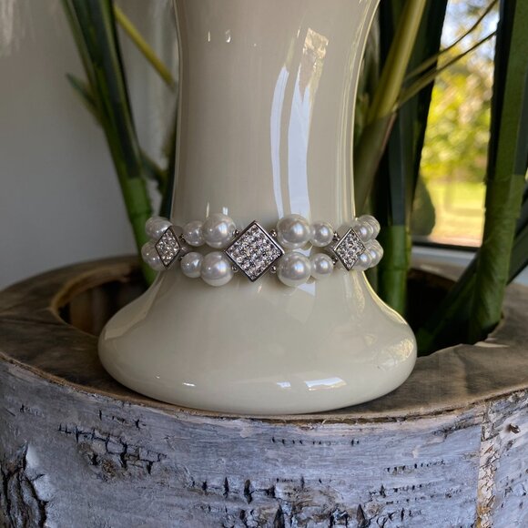 Butler FAC Double Strand Faux Pearl & Crystal Bracelet - Picture 2 of 7
